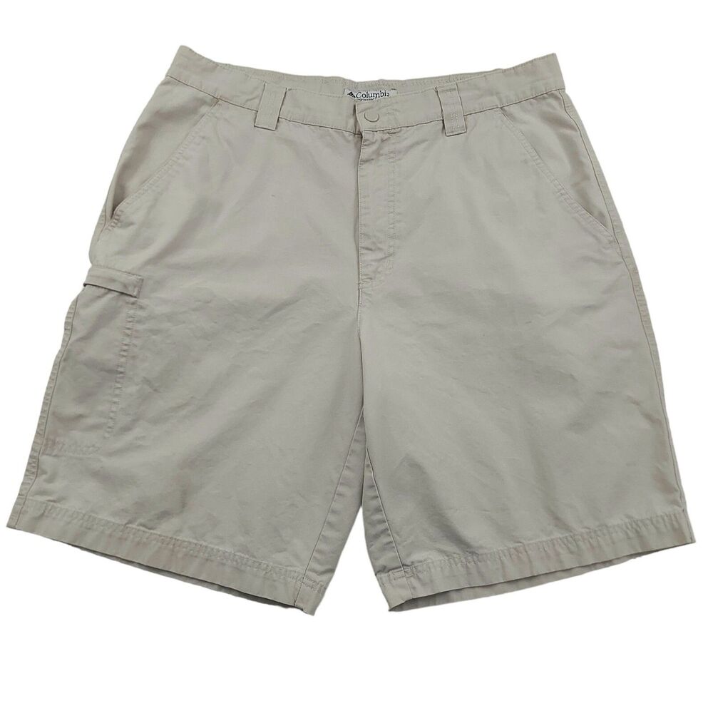 Columbia Cargo Shorts Mens 34 Beige Flat Front Travel Outdoor Hiking Fishing